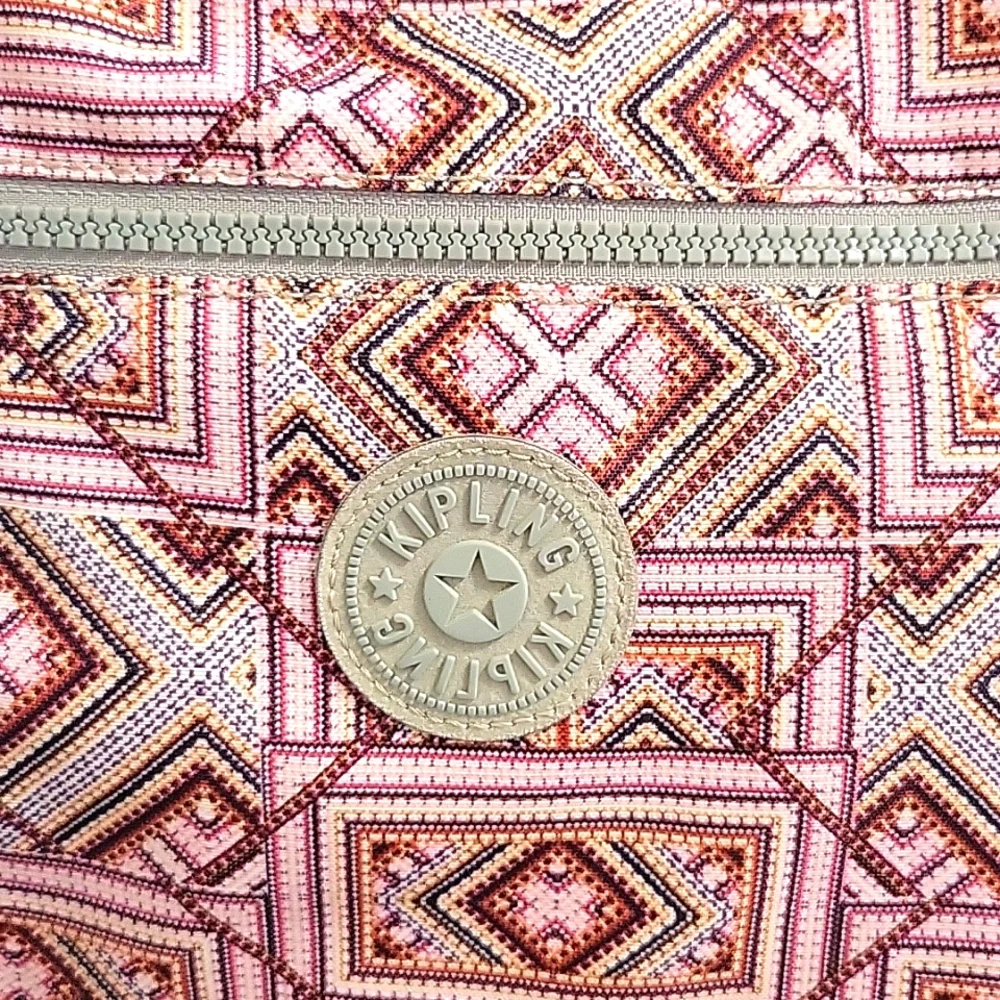 Kipling Geometric Patterned Pink and Gray Bag - Picture 3 of 9